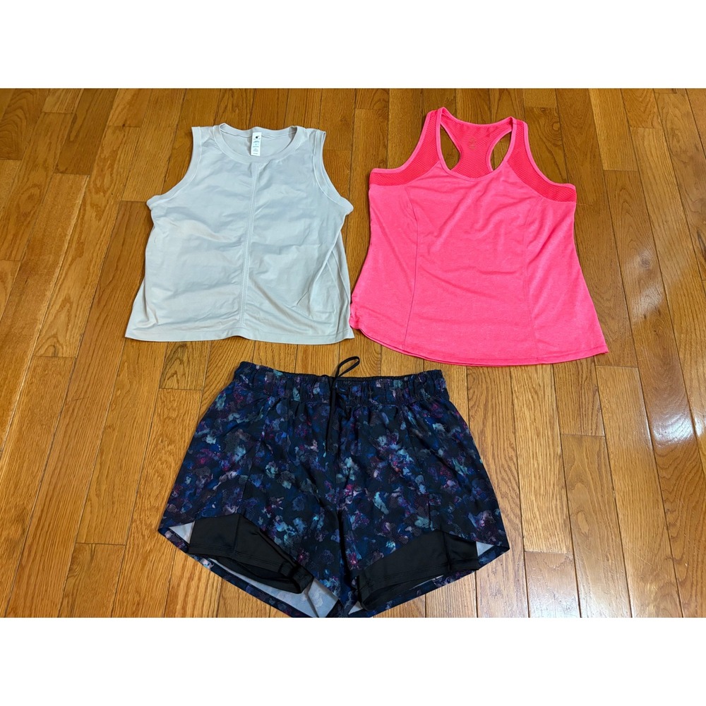 Yogalicious RBX Activewear Bundle 3 Seamless Tank Pink Racerback Floral Shorts L
